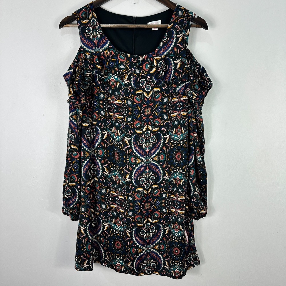 Xhilaration Boho Print Dress Small Cold Shoulder Flowy Festival Indie Artsy NWT